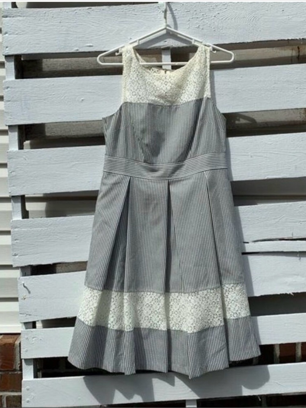 London Times Lace & Gingham Dress